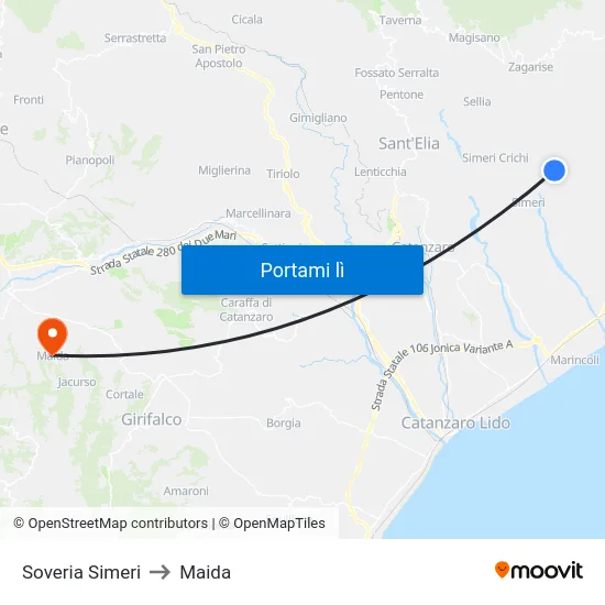 Soveria Simeri to Maida map