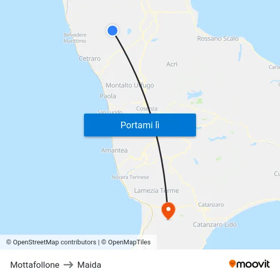 Mottafollone to Maida map