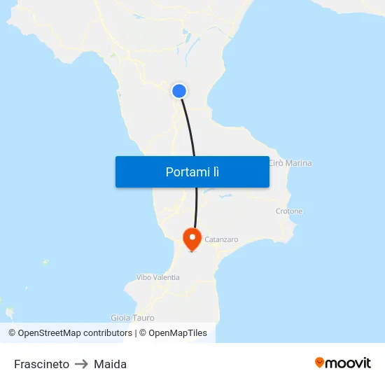 Frascineto to Maida map