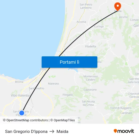 San Gregorio D'Ippona to Maida map