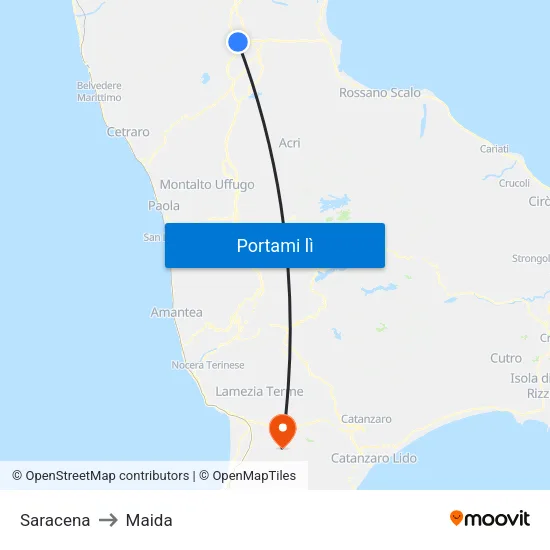 Saracena to Maida map