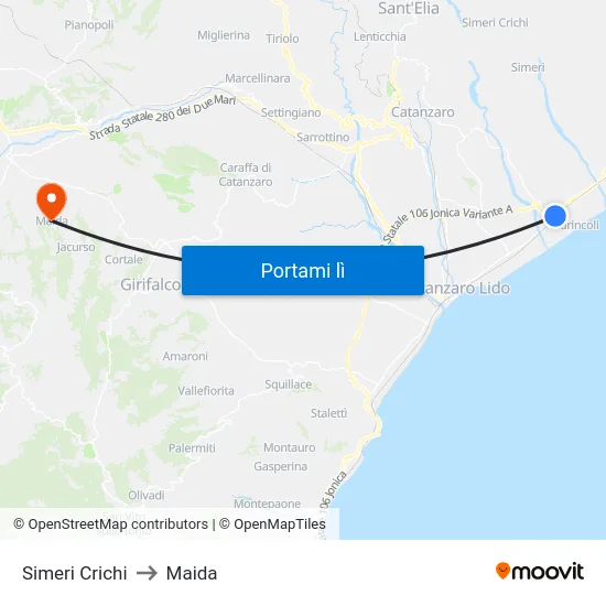 Simeri Crichi to Maida map