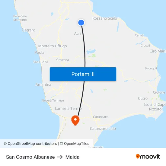 San Cosmo Albanese to Maida map