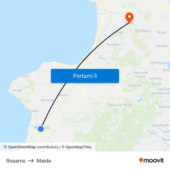 Rosarno to Maida map