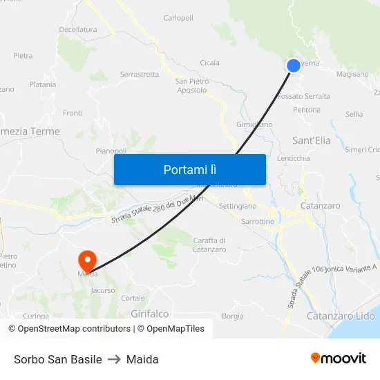 Sorbo San Basile to Maida map