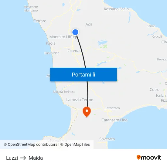 Luzzi to Maida map