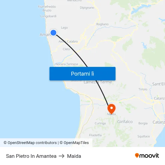 San Pietro In Amantea to Maida map