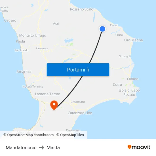 Mandatoriccio to Maida map