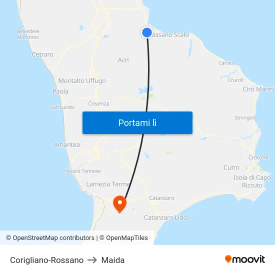 Corigliano-Rossano to Maida map