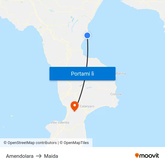 Amendolara to Maida map