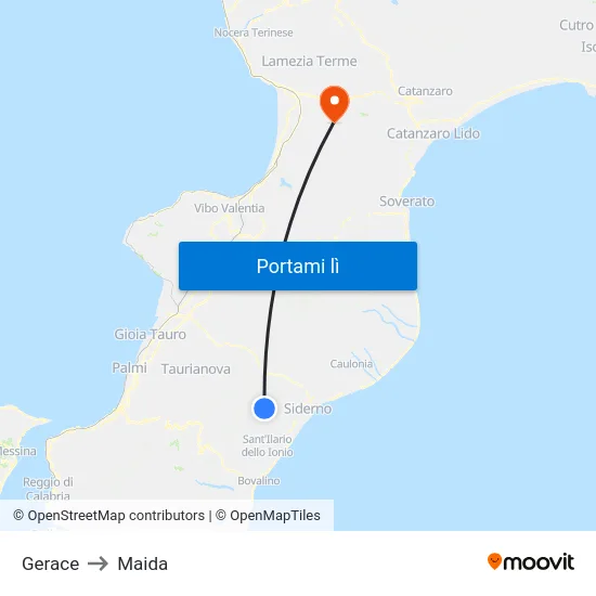 Gerace to Maida map