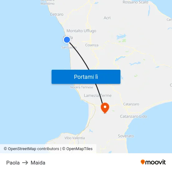 Paola to Maida map