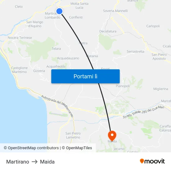 Martirano to Maida map