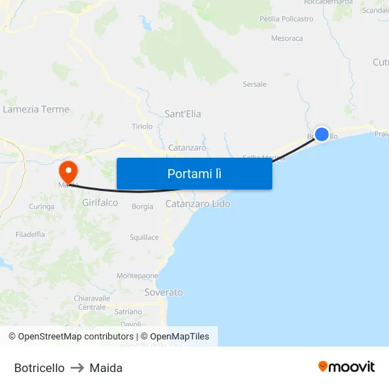 Botricello to Maida map