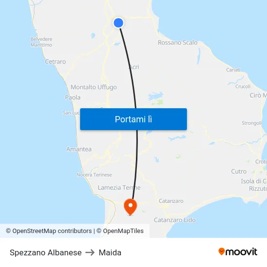 Spezzano Albanese to Maida map