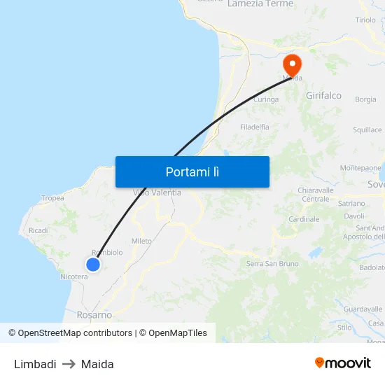 Limbadi to Maida map
