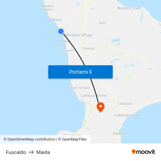 Fuscaldo to Maida map