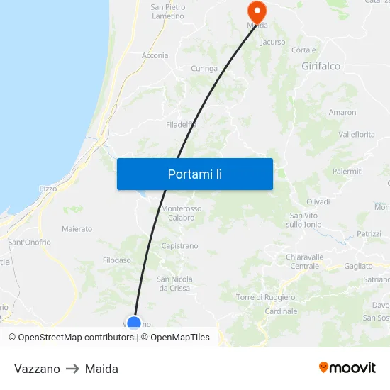 Vazzano to Maida map