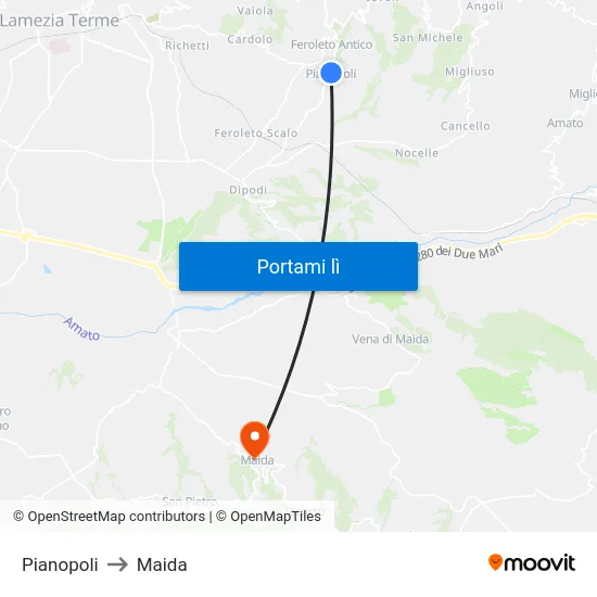 Pianopoli to Maida map