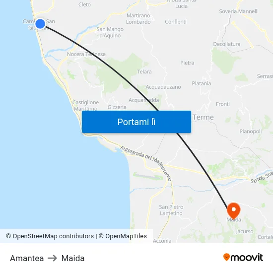 Amantea to Maida map
