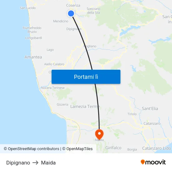 Dipignano to Maida map