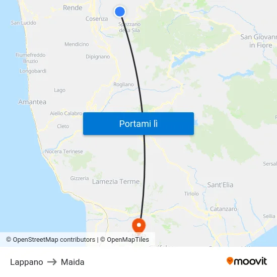 Lappano to Maida map