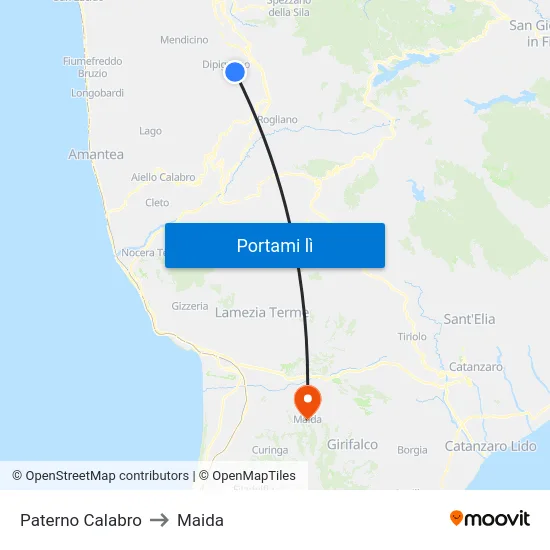 Paterno Calabro to Maida map