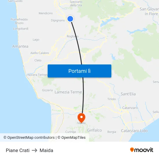 Piane Crati to Maida map