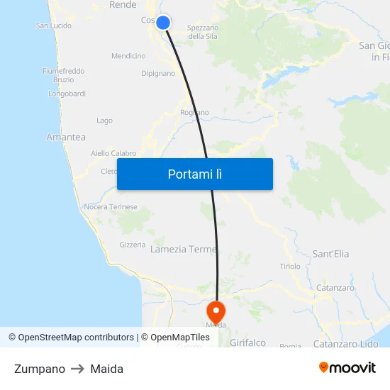Zumpano to Maida map