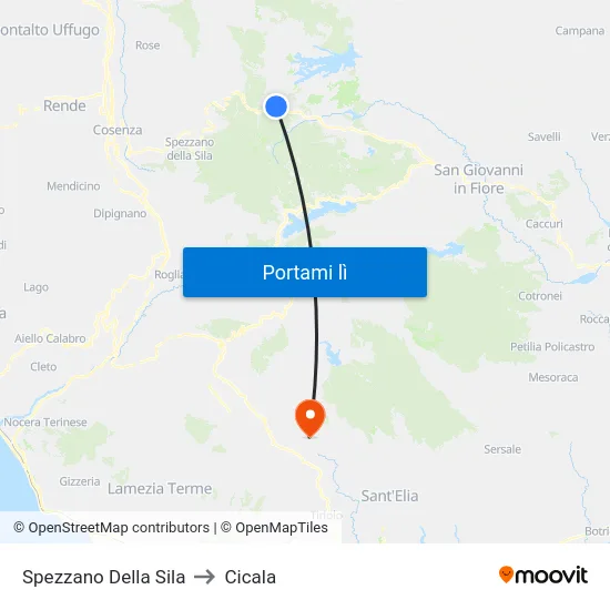 Spezzano Della Sila to Cicala map