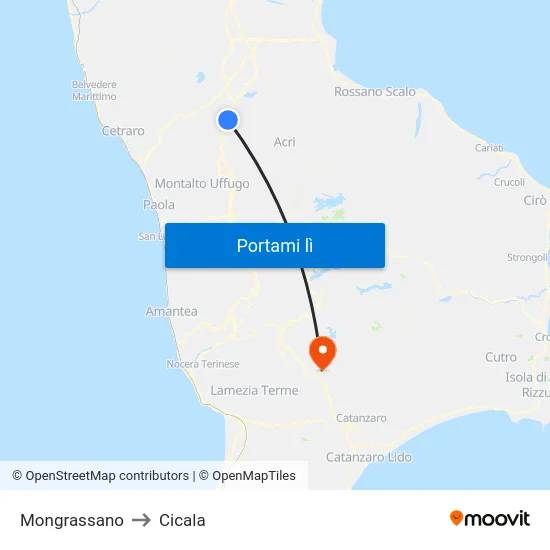 Mongrassano to Cicala map