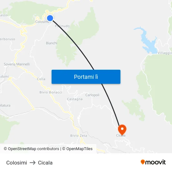 Colosimi to Cicala map