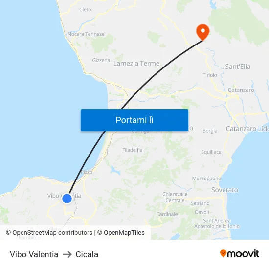 Vibo Valentia to Cicala map