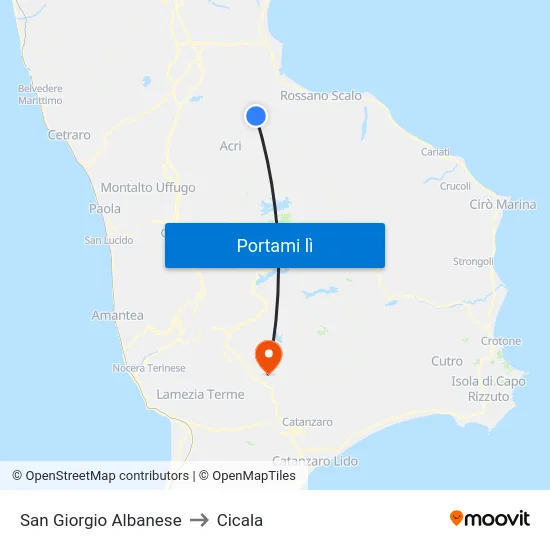 San Giorgio Albanese to Cicala map
