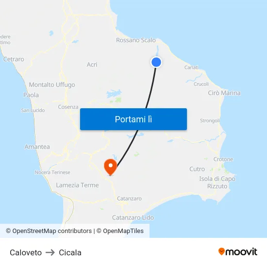 Caloveto to Cicala map