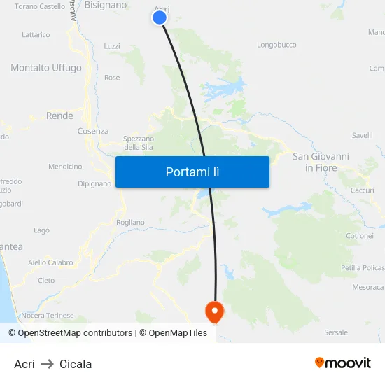 Acri to Cicala map