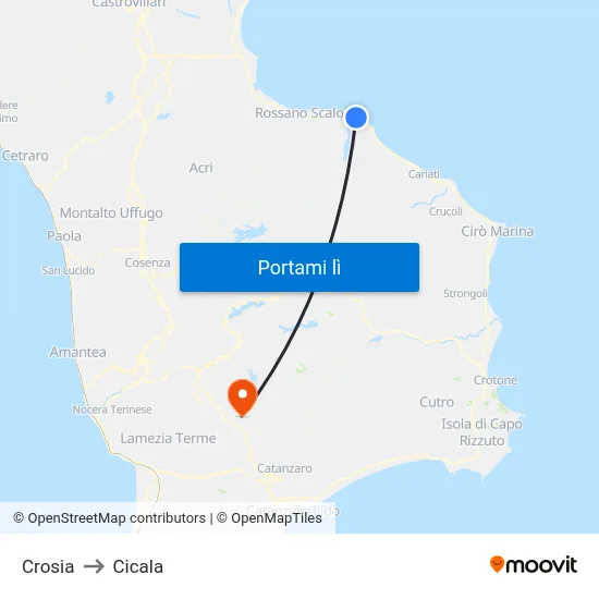Crosia to Cicala map