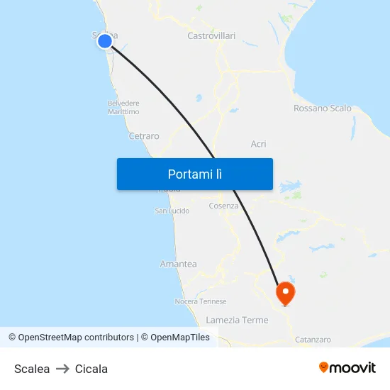 Scalea to Cicala map