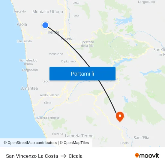 San Vincenzo La Costa to Cicala map