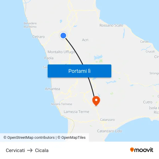 Cervicati to Cicala map