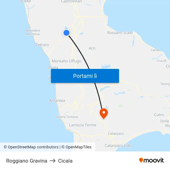 Roggiano Gravina to Cicala map