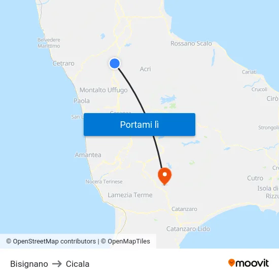 Bisignano to Cicala map