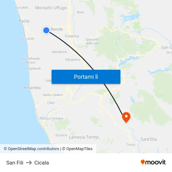 San Fili to Cicala map