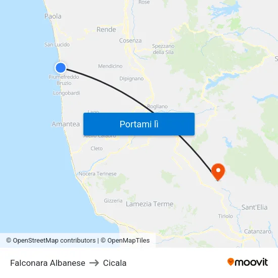 Falconara Albanese to Cicala map