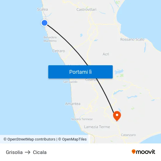 Grisolia to Cicala map