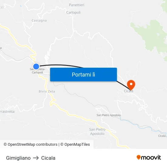 Gimigliano to Cicala map