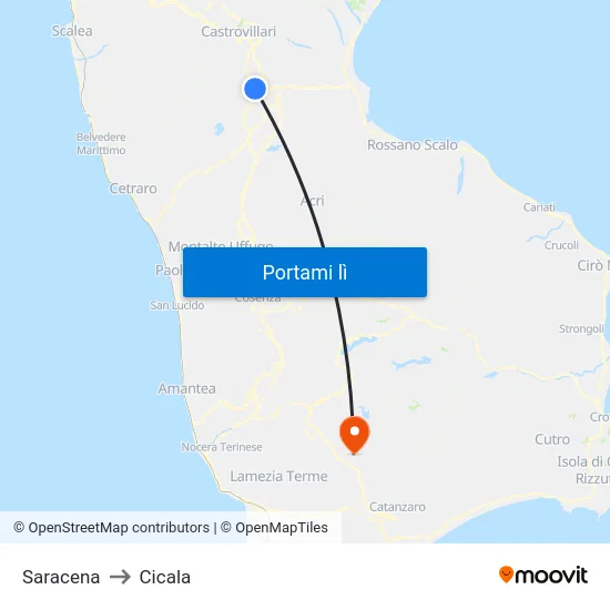 Saracena to Cicala map