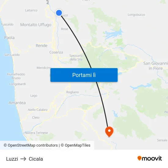 Luzzi to Cicala map