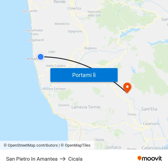 San Pietro In Amantea to Cicala map