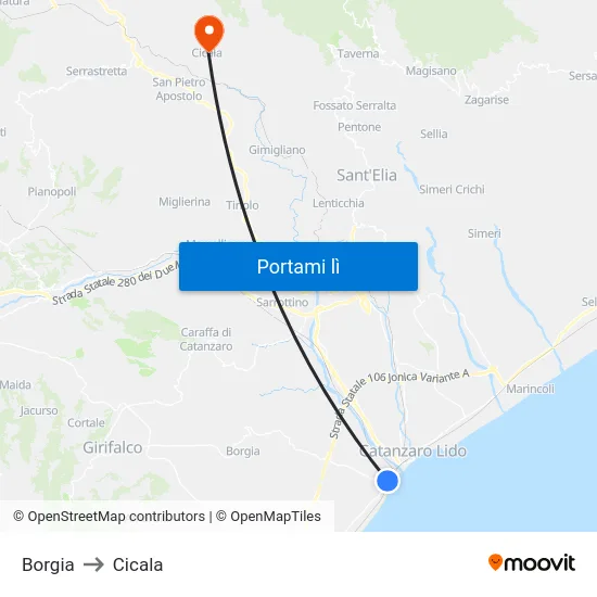 Borgia to Cicala map